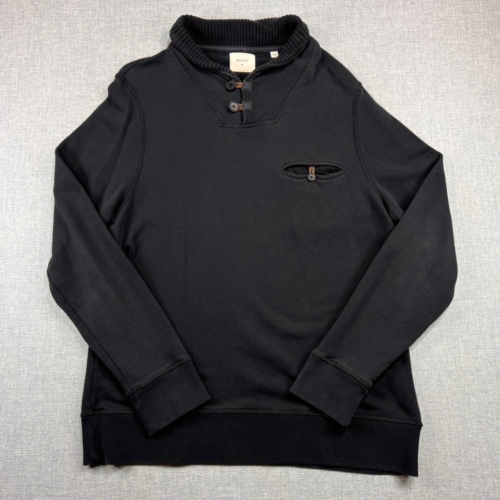 Billy Reid Shiloh Shawl Collar Pullover Sweatshirt Men XL Black Cotton Heritage - Picture 1 of 9